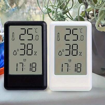 1 Stück Tisch-Temperatur- & Feuchtigkeitswecker, moderner minimalistischer wandmontierter Thermometer Hygrometer, 12/24 Stunden Zeitanzeige, mit großem Bildschirm