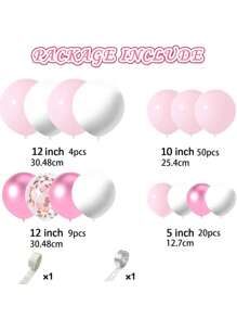 83pcs/Set Pink & White Balloon Garland Kit, Sequin Balloons, Party/Wedding Decorative Balloon Arch, Includes: 50pcs Pink & White Latex Balloons, 20pcs 5 Inch Balloons, 9pcs Sequin Balloons, 4pcs 12 Inch Balloons, 1pc Balloon Strip, 1pc Balloon Glue, 1 Roll Ribbon