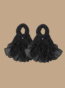 2pcs/1pc Wide-Brim Chiffon Scarf For Women, Fashionable Breathable Long Scarf, Muslim Hijab Headscarf, Suitable For Daily Comfortable And Versatile Wear