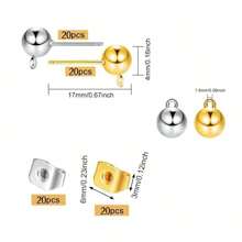 KMEOSCH 80pcs Stainless Steel Ball Post Earring Studs Kit - Includes 40pcs Round Ball Posts With Hanging Holes 40pcs Backs For DIY Enthusiasts And Jewelry Makers
