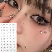 165pcs Waterproof Fake Piercing Kit - Self-Adhesive Lip, Eyebrow, Nose Rings & Belly Jewelry,Non-Perforated Facial Decorative Stickers - Silver 165 - View 5
