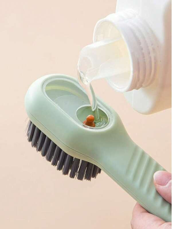 [1PC Liquid-Filled Shoe Cleaning Brush]Built-In Soap Dispenser, Soft Bristle Long Handle Plastic Brush – Multi-Color Shoe Care Accessory For Easy Cleaning – Wall Hanging, No Power Required – Multipurpose For Shoes, Bathroom, Living Room