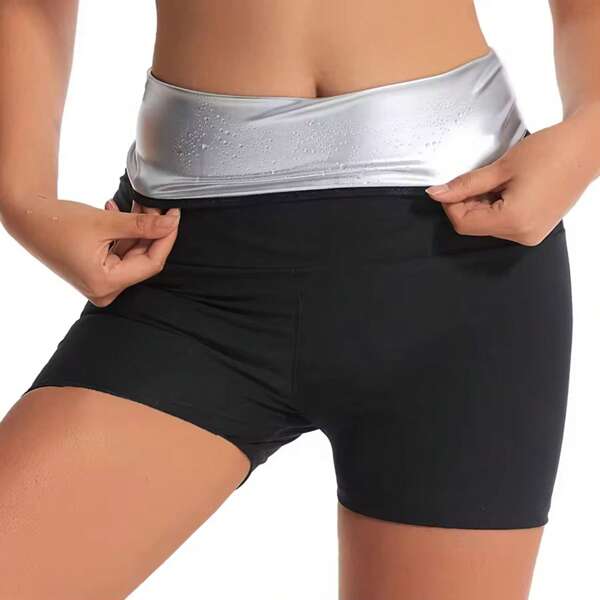 1 pezzo Pantaloncini sportivi vita alta da donna, in tessuto a maglia di colore tinta unita, alta elasticità, adatto per sport, fitness, corsa, yoga, sauna, palestra, abbigliamento sportivo femminile