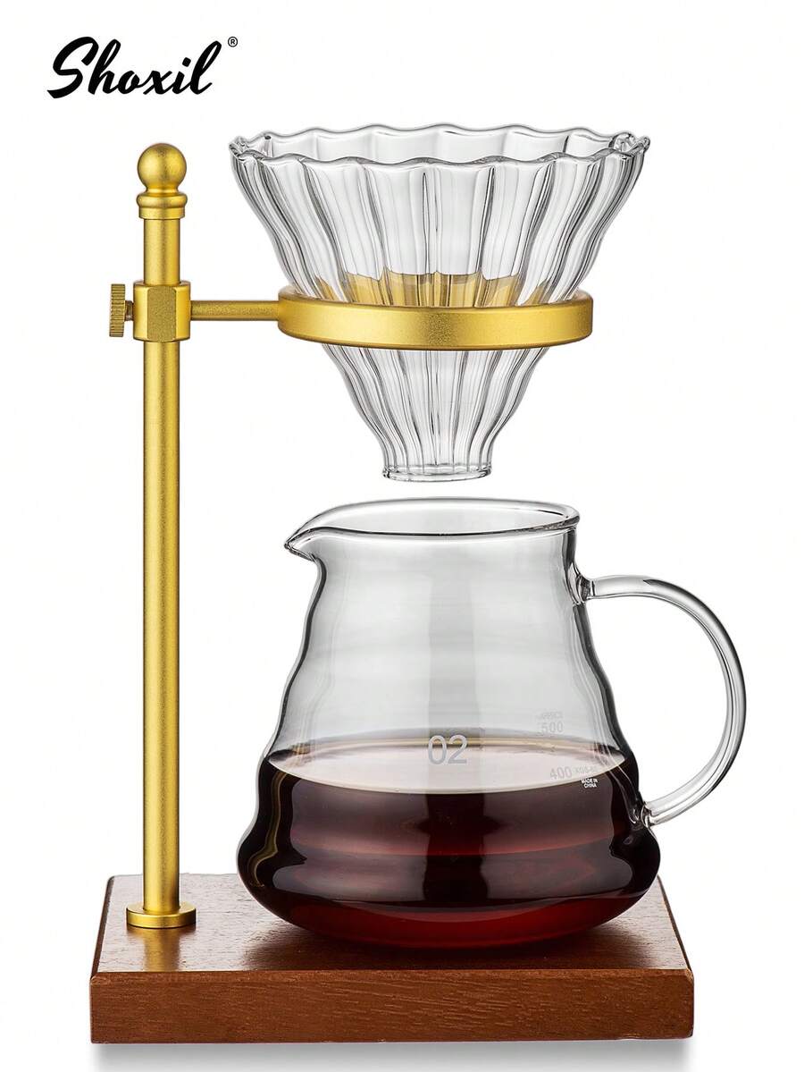 shoxil 1pc Pour Over Stand, Dripper Coffee Stand, Coffee Filter Stand, Height Adjustable Brewing Coffee Holder With Walnut Base