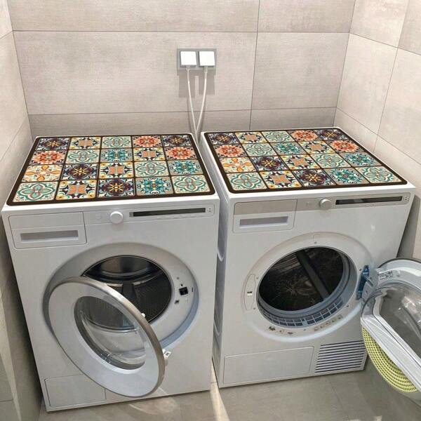 1pc Boho Print Washing Machine Dust Cover Pad,Countertop Absorbent Table Mat,Absorbent & Quick-Dry Fridge Mat, Microwave Oven Dust Cover,Soft Diatom Mud Drainage Pad,Non-Slip Super Absorbent And Wear-Resistant Dish-Washing Dry Pad,19.7*23.6 Inch Modern Washing Machine & Dryer Top Cover,Suitable For Laundry Room And Kitchen