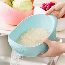 Rice Sieve Rice Drainage Basket Plastic Colander Kitchen Drain Basket Rice Bowl Fruit Vegetable Washing Strainer Basket Tools - 2 CÁI Màu xanh - Xem 10