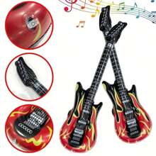 6pcs/Set Inflatable Rock Star Party Favors, Including Inflatable Microphone Stands And Phone Guitar Party Decorations, 80s 90s Theme Accessories