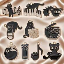 10pcs Zinc Alloy Black Cat Pendant DIY Necklace Earrings Bracelets Accessories Pet Keychain Pendant Charm Jewelry