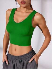 Top liso sin mangas con espalda descubierta - Verde - Ver 1