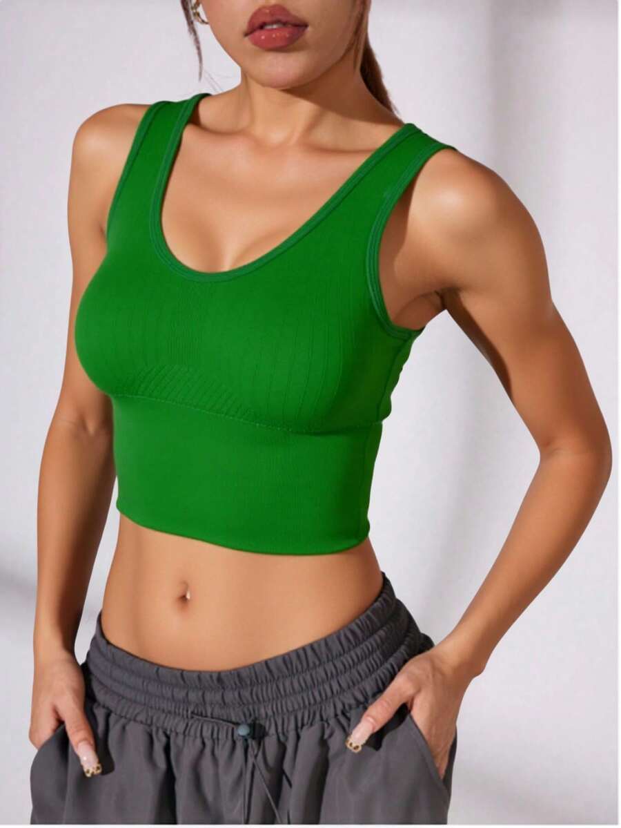 Top liso sin mangas con espalda descubierta - Verde - Ver 1