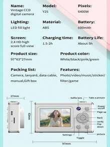 1 Pc 1080P 2.4-Inch Screen Portable Camera, With Front Camera,Small Camera, With 8x Zoom And Anti-Shake, Built-In LED Fill Light, Recording Function,Suitable For Boys And Girls.