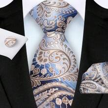 3 件套男士领带套装：3.15 英寸宽佩斯利图案领带、口袋巾和袖扣，高品质经典时尚商务休闲领带套装，婚礼、圣诞节、派对礼物 - 佩斯利 - 查看 22