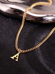1 pieza Collar de hombre con diseño personalizado de letra A en estilo minimalista y hip-hop dorado, adecuado para vestir diario, trabajo y atuendo de trayecto