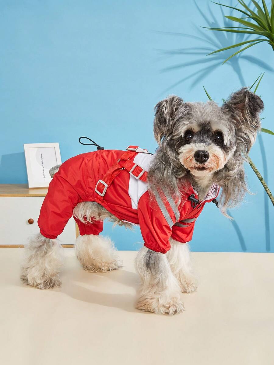 FDOG 1件胸背带可拆卸灰色狗狗雨衣 - 灰色 - 查看 1