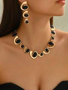 3pcs Fashionable New Minimalist Creative Versatile Personal Comma Asymmetrical European American Elegant Necklace & Earrings Set