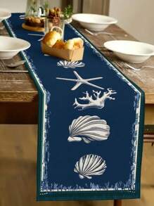 1pc Fish Pattern Table Runner, Modern Style, Faux Linen Material, Available In 33*91cm, 33*183cm Or 33*274cm Sizes, Ocean Theme Home Decor Indoor/Outdoor Party Supplies, Birthday Party Decorations, Room Decor. Suitable For Kitchen Decoration And Event Parties.