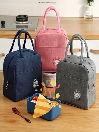 1 pezzo Borsa termica per il pranzo con disegno di orsetto - impermeabile e portatile, adatta per scuola e ufficio - borsa porta pranzo per mantenere il cibo fresco e caldo, rivestimento in alluminio termico, borsa termica, borsetta, per picnic in cucina, colore a caso per il ritorno a scuola
