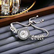 1 pieza Reloj de cuarzo con diseño de hoja de rhinestone colorido, ajustable, para uso en fiestas, de moda
