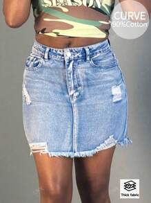 Women Asymmetrical Distressed Denim Skirt, Fashion Suitable For Summer