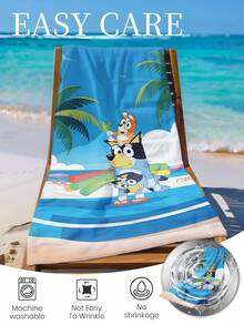 1pc Bluey Beach Towel, Bluey And Coconut Tree Pattern Swim Towel, Bath Towel, Fashion Style Beach Towel, Super Absorbent Bath Towel For Bathroom, Swimming, Fitness, Yoga, Soft And Comfortable Microfiber Towel, Lightweight And Portable, Wind And Sun Protection, Sandproof For Summer Travel, Vacation Holiday Bathroom Decor, Available With Or Without Storage Bag - Multicolor - View 9