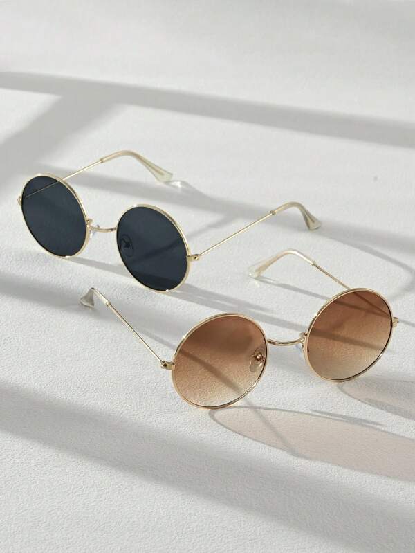 1/2 زوج من النظارات المعدنية الأنيقة للمراهقين، مناسبة لأعمار 14-16 سنة للبنين والبنات، نظارات فاشن زخرفية يومية للعطلات والسفر والحفلات والتصوير