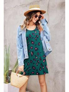 Women's Racerback Sleeveless Nightgown, Sleepwear - Green Leopard - View 4