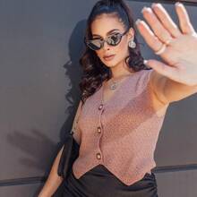Women's Knitted Vest For Women Button Overlay Simple Knitwear Buttons On The Front - 米色 - 查看 2