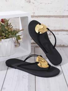 Women's Fashion Thong Sandals, Bohemian, Indoor/Outdoor, Comfortable, Minimalist Elegant Metal Decor Buckle, Beach Shoes, Summer Casual Wear