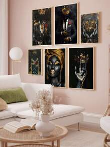 1pc African American Wall Art Kings And Queens Canvas Prints Woman Poster Gold Crown Painting Home Wall Decor Unframed