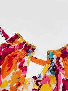 Ditsy Floral Sleeveless Halter Neck Hollow Out Slit Maxi Dress Vacation Beach Elegant Dress For Women, Spring/Summer - Multicolor - View 6