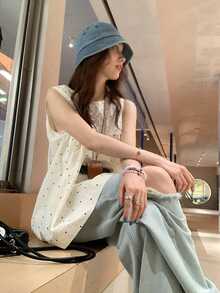 Polka Dots Loose Babydoll Camisole Tank Top For Women, Versatile And Age-Reducing - Apricot - View 3