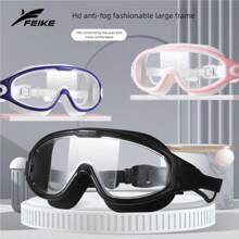 1pc Unisex Adult Waterproof Anti-Fog Swimming Goggles With Ear Plugs, Professional Large Frame Swim Glasses