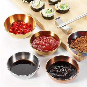 1/2/4/6/9pcs Wisher Stainless Steel Gold Silver Seasoning Dish Sushi Fried Chicken Sauce Ketchup BBQ Sauce Dish Set