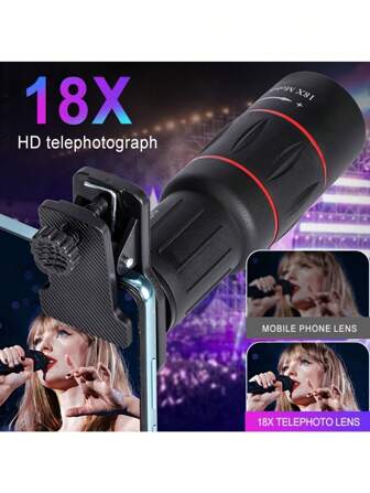 18 倍高清变焦镜头附件带夹子，橡胶材质，户外摄影变焦镜头配件，兼容 和更多智能手机