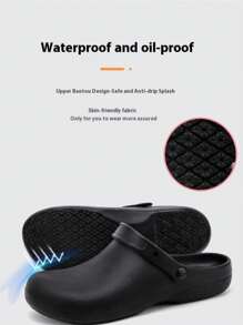Unisex Anti-Slip, Waterproof, Oil-Proof Work Shoes Made Of One-Piece EVA Material, Durable & Comfortable. Simple Design, Closed Toe For Enhanced Safety. Flat Heel, Versatile For Chefs, Suitable For Kitchen, Catering, Hotel, Food Factory And More. High-Quality EVA Material, An Ideal Companion For Your Work.