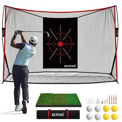 Golf Net, 10x7ft Heavy Duty Golf Practice Net With Golf Mat, Target Cloth, 7 Golf Tees, 8 Golf Balls, Carry Bag, Golf Training Net For Backyard Driving Chipping Indoor Outdoor Training, Gifts For Golfers Men Women