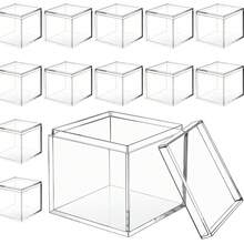 透明方形收纳盒带胶带盖 - 非常适合生日、婚礼装饰、迷你珠宝展示，透明塑料盒用于整理 - 透明 - 查看 7