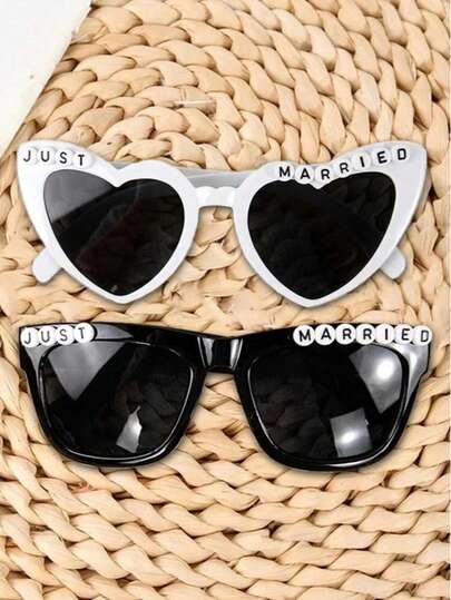2 piezas/1 pieza Gafas con corazón "RECIÉN CASADOS" para fiesta de despedida de soltera, novia, dama de honor, novio y novia, decoración de boda, regalos de fiesta, accesorios de boda
