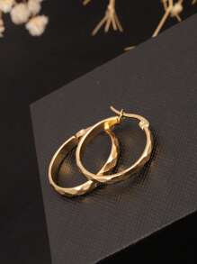1 Pair Stainless Steel 18K Gold-Plated Diamond-Cut Round Hoop Earrings, Fashion Versatile Elegant Accessories For Women, Suitable For Daily Wear, Great Gift For Girlfriend,Holiday
