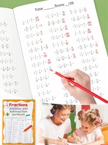 Cuaderno de ejercicios básicos de fracciones para niños, educación preescolar para aprender sobre fracciones de manera interesante, desde lo superficial hasta lo profundo. Incluye pared de fracciones, gráfico de fracciones, eje de fracciones, comparación de tamaño de fracciones, diversos formularios de comprensión de fracciones, ejercicios de suma y resta de fracciones. Es una excelente herramienta de aprendizaje de matemáticas para niños, para aprendizaje familiar, práctica escolar, ocio al aire libre y regalo para niños. Día de la Madre