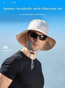 Men's Simple Solid Color Breathable Mesh Bucket Hat, Elegant Outdoor Hiking Sun Protection Cap, Summer