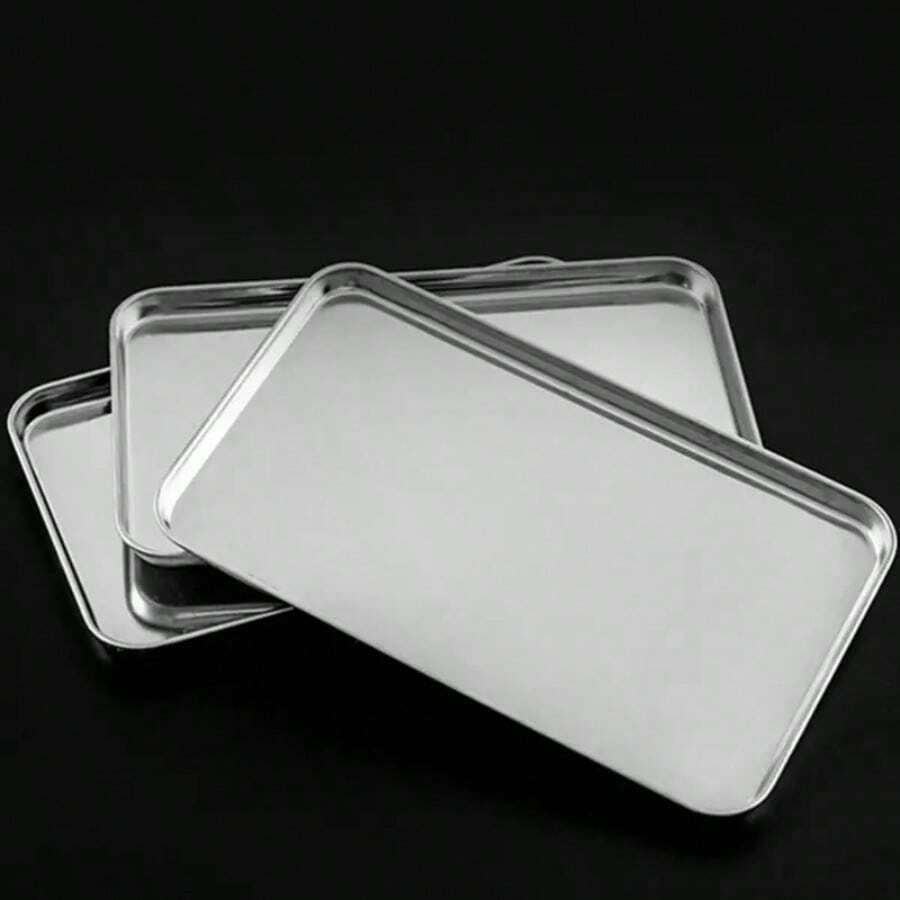 1pc/3pcs New Stainless Steel Tray, Stainless Steel Baking Tray, Afternoon Tea Tray, Snack Burger Cocktail Cake Tray, Easy To Clean, Oven
