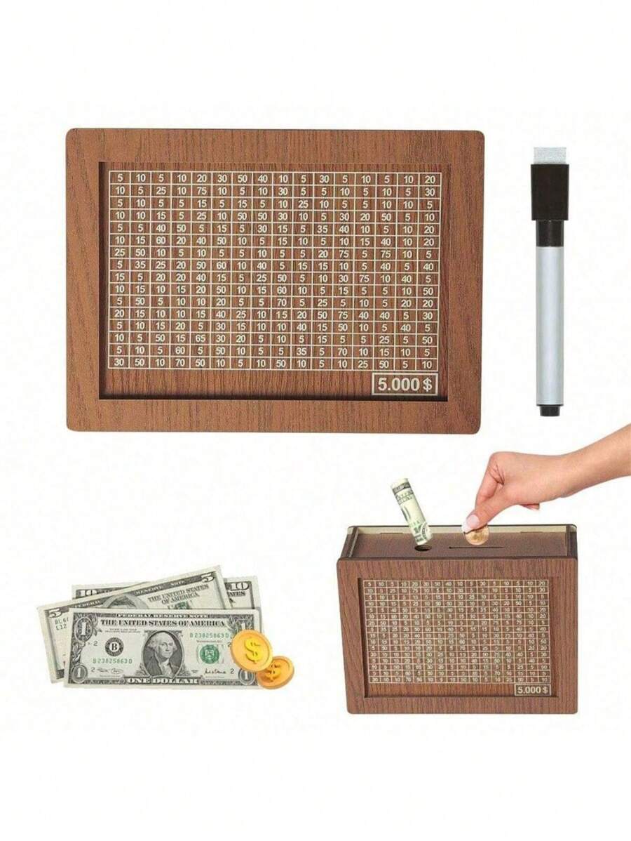1/2pcs Decoration Sign Piggy Bank DIY Wooden Money Box, Reusable & Writable. Suitable For Coins And Bills., Back To School