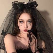 1 Stück Halloween Geist Braut Schleier, Schwarzes Hochzeitskleid, Haarschmuck mit Schleife, lustiger Cosplay Kopfschmuck