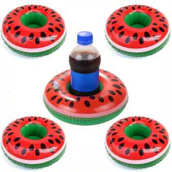 4 件套泳池充气饮料架，充气西瓜饮料架，饮料漂浮物水果主题漂浮饮料架，西瓜充气杯垫，趣味漂浮饮料架，泳池饮料架，泳池派对装饰，成人泳池配件