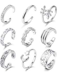 Milacolato Open Toe Rings Set For Women Girls Silver Simple Adjustable Knuckle Ring Foot Jewelry - Silver - View 2