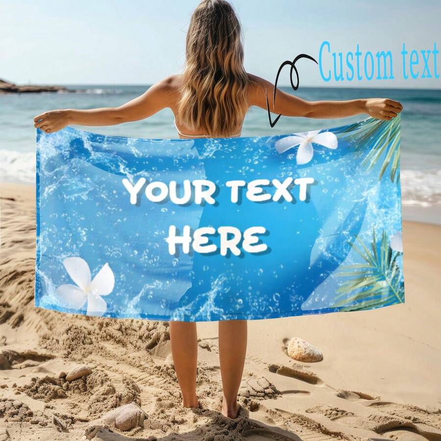 [Ocean Fresh Beach Towel] Made Of Skin-Friendly Towel Fabric, Soft And Comfortable. With A Deep Sea Blue Background, Accented By Crystal-Clear Water Droplets And Tropical Palm Leaf Prints, Offering A Refreshing Visual Experience. Supports Multiple Size Options And Customized Text, Quick-Drying And Suitable For Beach Swimming, Sunbathing, Etc. Foldable And Portable, Making It A Fashionable And Practical Companion For Your Summer Beach Vacation! - Multicolor - View 1