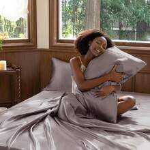 New-  Satin Sheets Queen Size - 4 Piece Dusty Purple Bed Sheet T  Silky Microfiber, 1 Deep Pocket Fitted Sheet, 1 Flat Sheet, And 2 Pillowcas - Ooth And Soft - 塵紫女王 - 查看 7