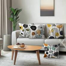 4 Stücke abstraktes Blumen- und Baumprint Kissenbezug Set, einseitig Muster