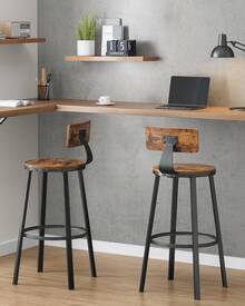 Tabouret Bar Industriel, Lot de 2, Chaises Bar Cuisine, Cadre en Acier, Siège de 63 cm/ 73,5 cm de Haut, Montage Facile, Style Industriel, Marron Rustique et Noir - Marron + Noir - Voir 1